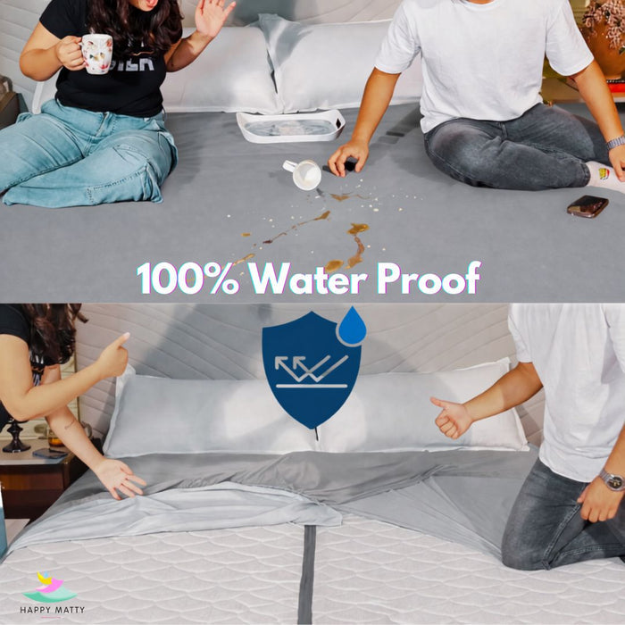 100% Waterproof Happy Matty Grey Elastic Terry Cotton Mattress Protector