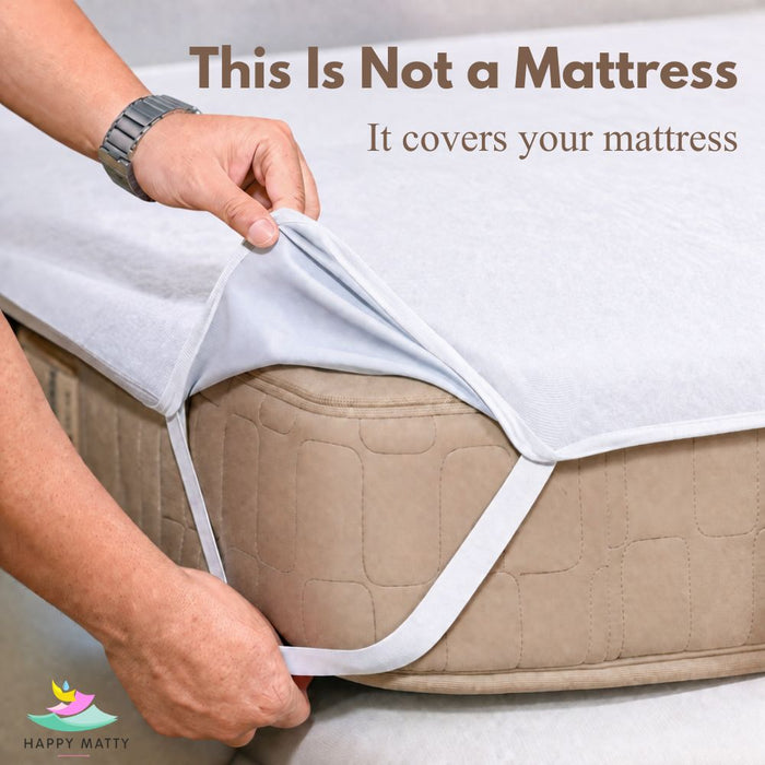Happy Matty White Elastic Waterproof Terry Cotton Mattress Protector