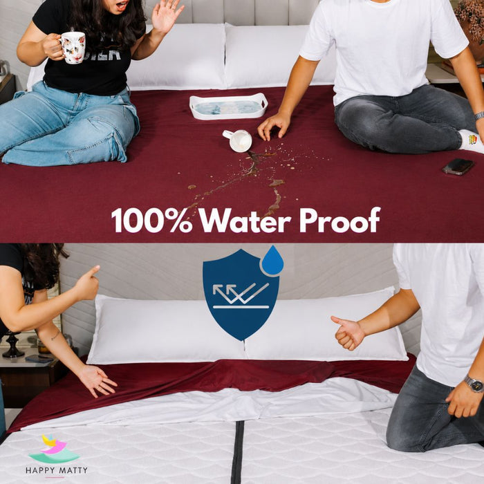 100% Waterproof Happy Matty Maroon Elastic Terry Cotton Mattress Protector