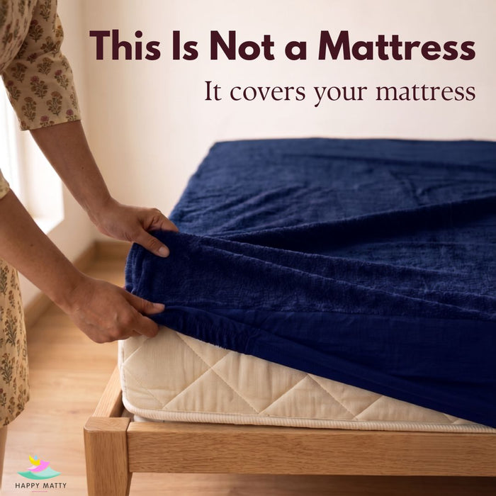 Happy Matty Navy Blue Waterproof Terry Cotton Mattress Protector
