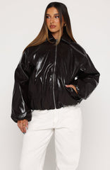 Iconic Vibes PU Jacket Dark Chocolate